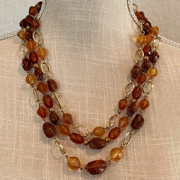 Jewelry - Vintage Amber Color Acrylic Bead Necklace